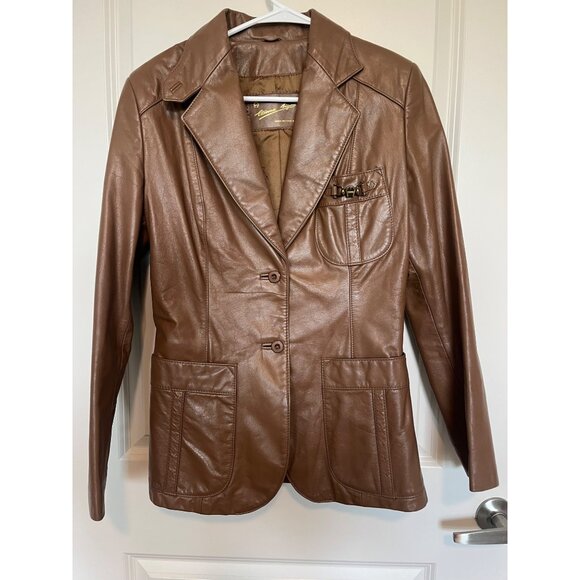 Vintage Etienne Aigner Genuine Leather Brown Blazer Jacket Accent Womens Size 10 - Picture 1 of 7
